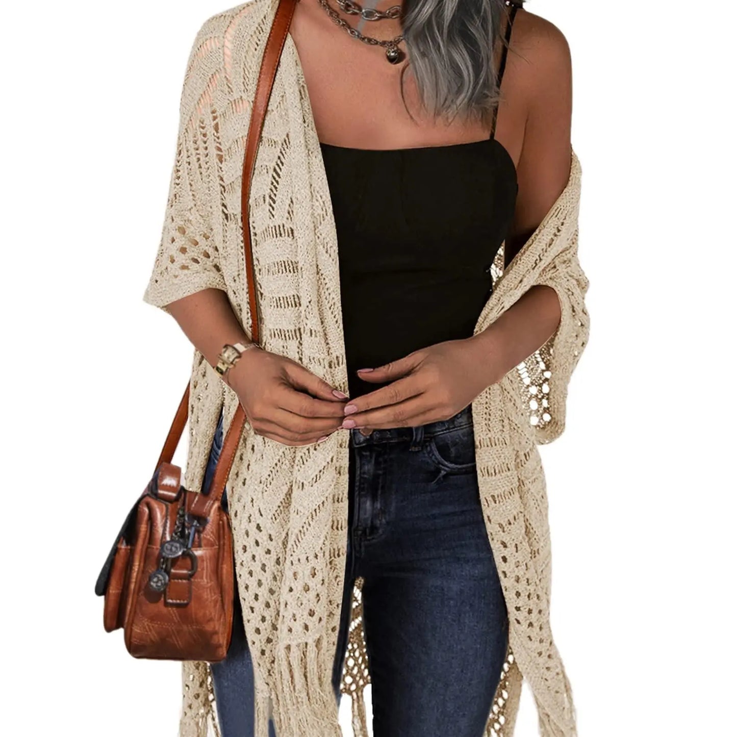 Womens Knit Cardigan Oversized Open Front Outwear New Spring & Summer Hollow Out