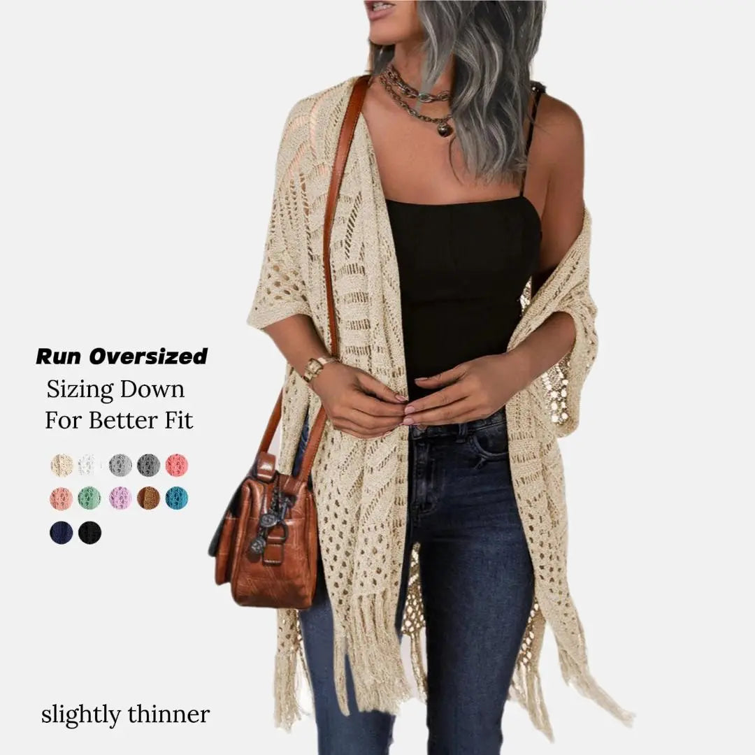 Womens Knit Cardigan Oversized Open Front Outwear New Spring & Summer Hollow Out