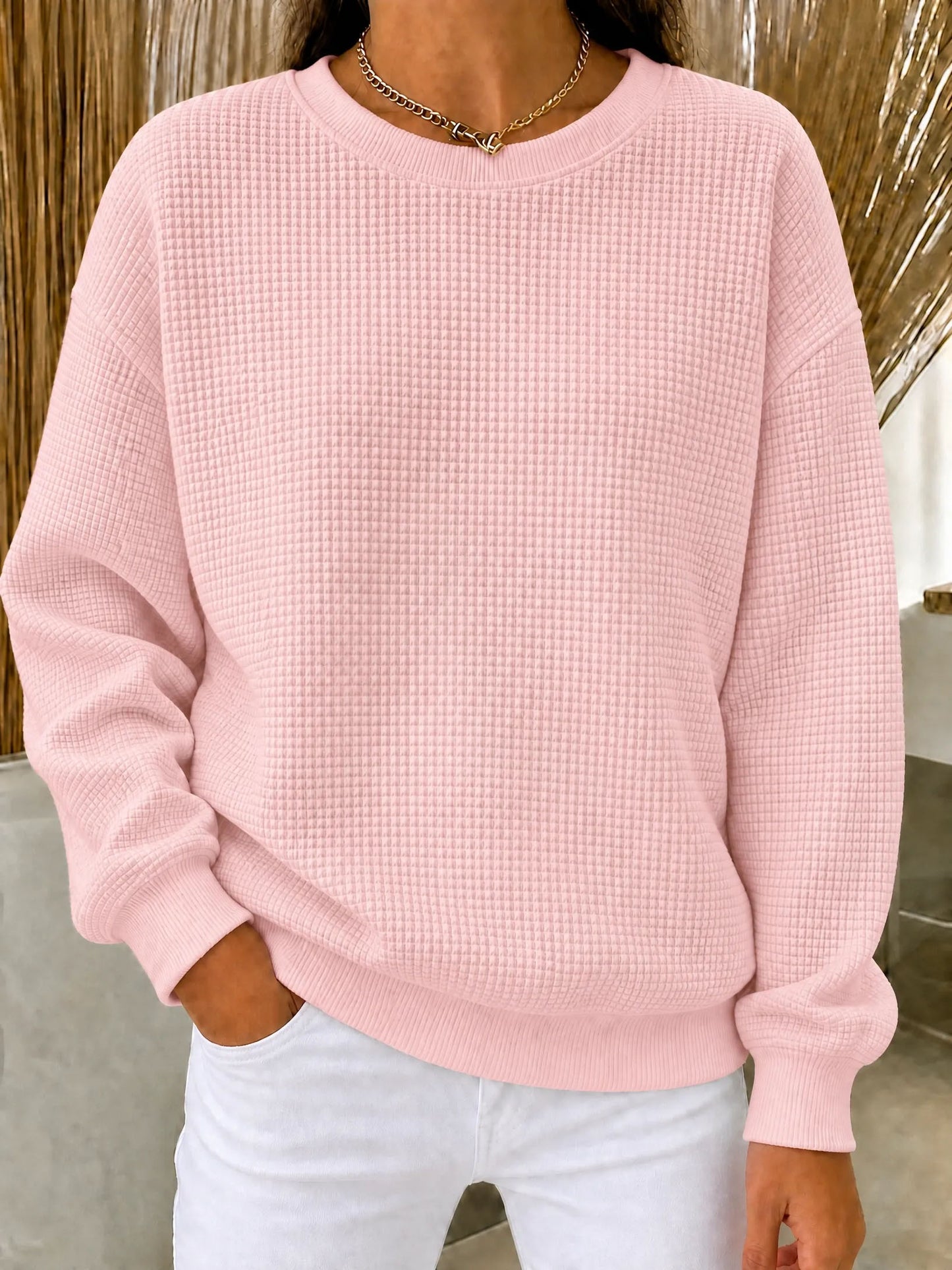 CLEARANCE SALE🔥Women's Waffle Knit Crewneck Sweatshirt（dan）